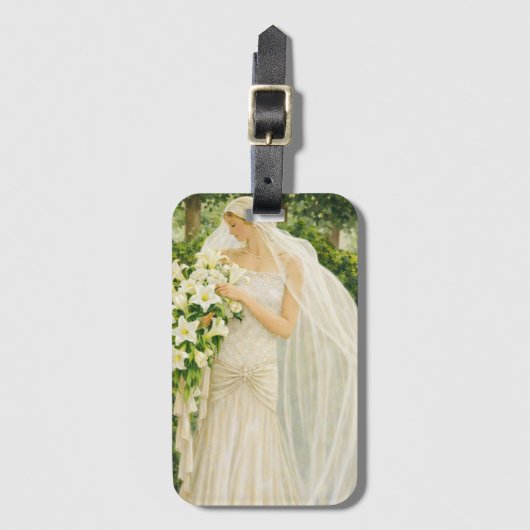 Serenity in Ivory: A Bride in a Garden Reverie Gepäckanhänger (Vorderseite Vertikal)