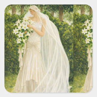 Serenity in Ivory: A Bride in a Garden Reverie Quadratischer Aufkleber