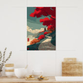 Serenity in Red Wandkunst - Herbstweg mit Pagode Poster (Küche)