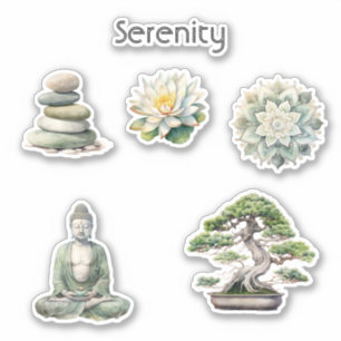 Serenity Lotosblumen Felsen Buddha Bonsai Baum Aufkleber