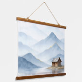 Serenity Peaks — Gold Mountain Landscape Tapestry Wandteppich Mit Holzrahmen (Gewinkelt)
