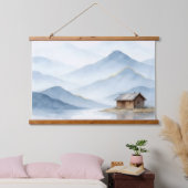 Serenity Peaks — Gold Mountain Landscape Tapestry Wandteppich Mit Holzrahmen (Schlafzimmer)