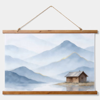 Serenity Peaks — Gold Mountain Landschaftsteppich Wandteppich Mit Holzrahmen