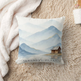 Serenity Peaks — Minimalist Cabin Landscape Throw  Kissen