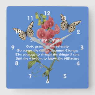 Serenity Prayer And Butterfly      Quadratische Wanduhr
