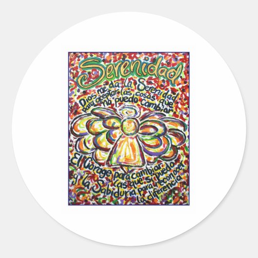 Serenity Prayer Angel (spanischer Text) Runder Aufkleber (Vorderseite)