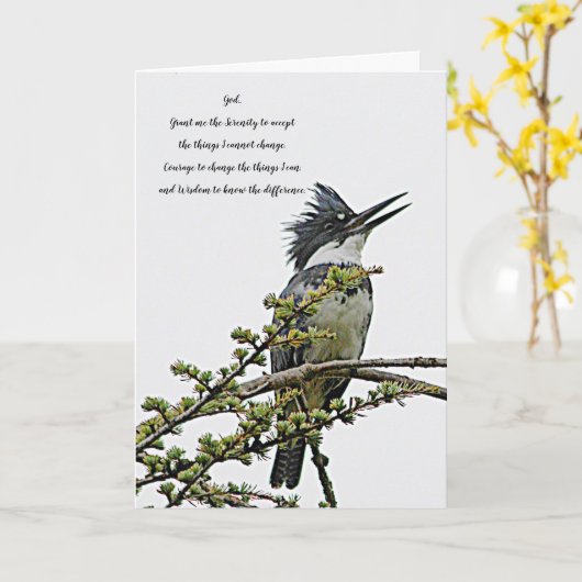 Serenity Prayer Belted Kingfisher Bird Blank Karte (Gelbe Blume)
