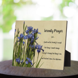 Serenity Prayer Blue Irises Floral Fotoplatte