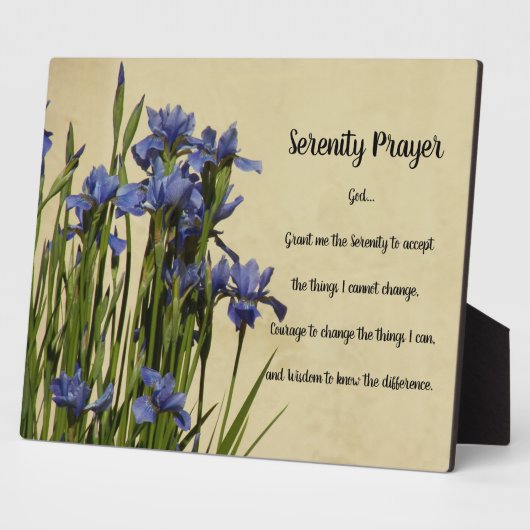 Serenity Prayer Blue Irises Floral Fotoplatte (Seite)