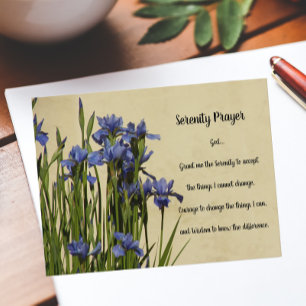 Serenity Prayer Blue Irises Floral Postkarte
