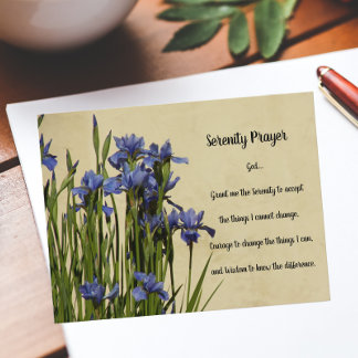 Serenity Prayer Blue Irises Floral Postkarte