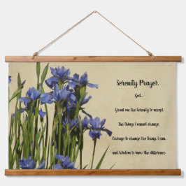 Serenity Prayer Blue Irises Floral Wandteppich Mit Holzrahmen