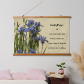 Serenity Prayer Blue Irises Floral Wandteppich Mit Holzrahmen (Schlafzimmer)