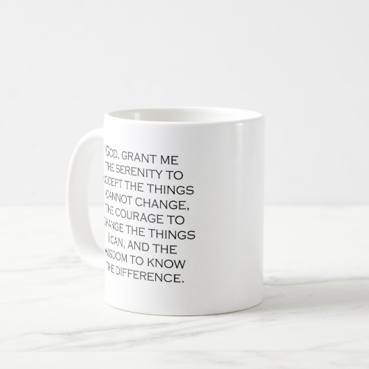 Serenity Prayer Copperplate Gothic Light Schriftar Kaffeetasse (Vorderseite Links)