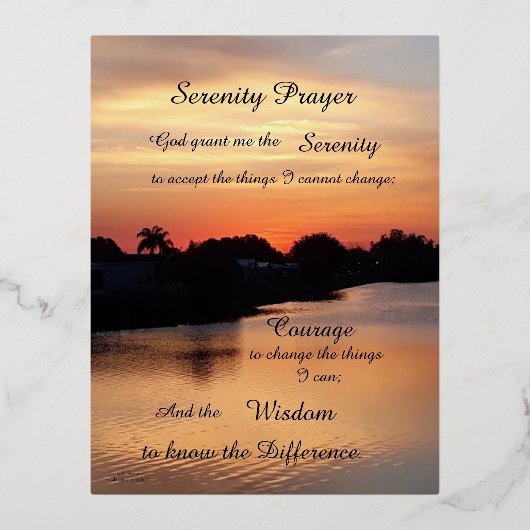 SERENITY PRAYER FOLIEN FEIERTAGSPOSTKARTE (Vorderseite)