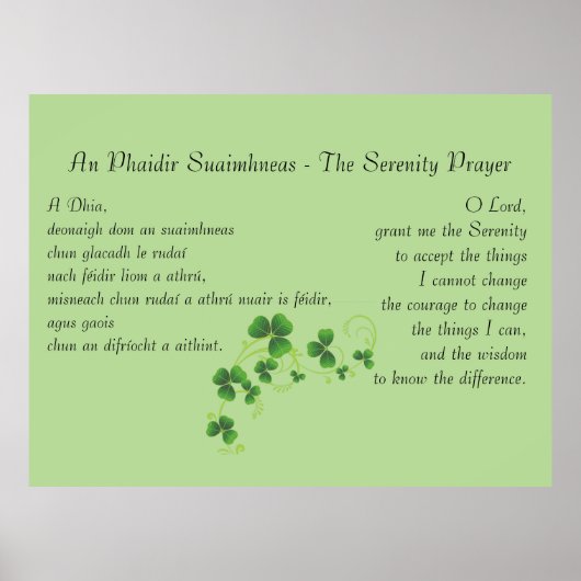 Serenity Prayer Irish English Poster (Vorne)