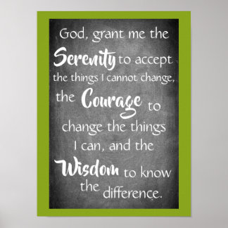 Serenity Prayer Modernes Green Chalkboard Poster