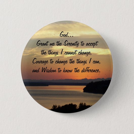 Serenity Prayer Orange Seascape Sunset Button (Vorderseite)