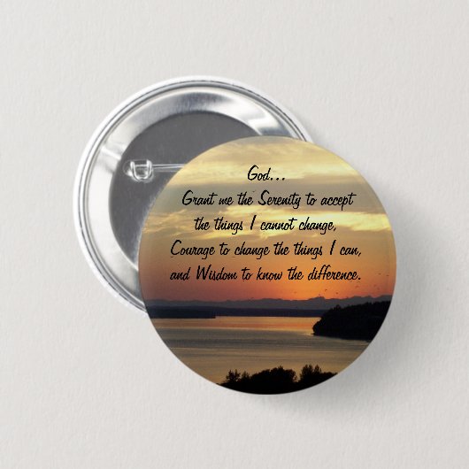 Serenity Prayer Orange Seascape Sunset Button (Vorne & Hinten)