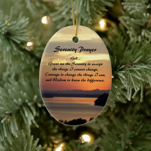 Serenity Prayer Orange Seascape Sunset Keramik Ornament (Baum)