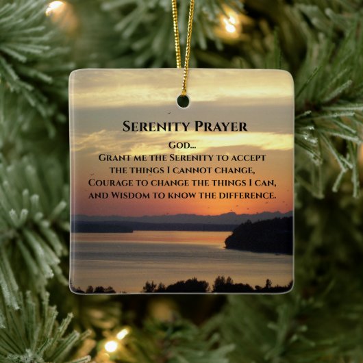 Serenity Prayer Orange Seascape Sunset Keramikornament (Baum)