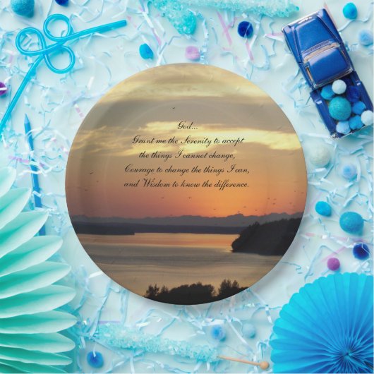 Serenity Prayer Orange Seascape Sunset Pappteller (Party)