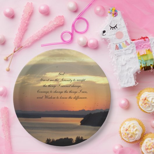 Serenity Prayer Orange Seascape Sunset Pappteller (Party)