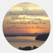 Serenity Prayer Orange Seascape Sunset Runder Aufkleber (Vorderseite)