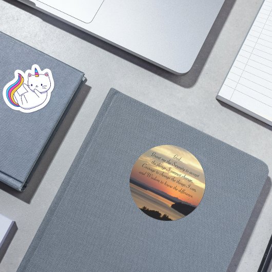 Serenity Prayer Orange Seascape Sunset Runder Aufkleber