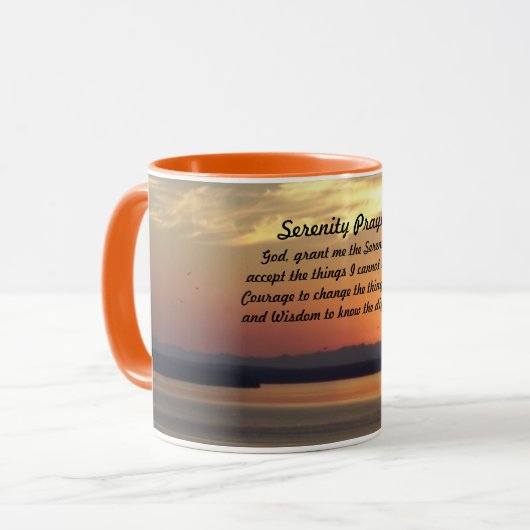 Serenity Prayer Orange Seascape Sunset Tasse (Vorderseite Links)