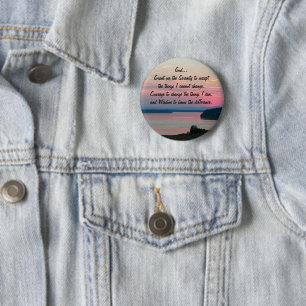 Serenity Prayer Pink Seascape Sunset Button