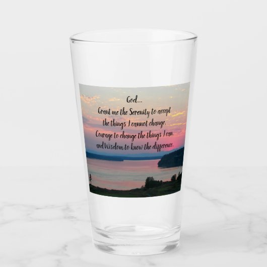 Serenity Prayer Pink Seascape Sunset Glas (Vorderseite)