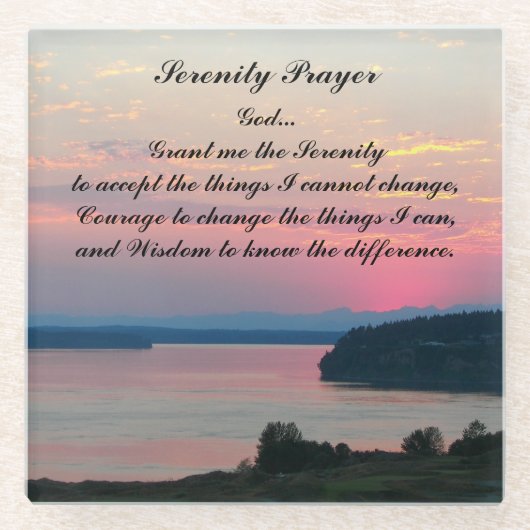 Serenity Prayer Pink Seascape Sunset Glasuntersetzer (Vorderseite)