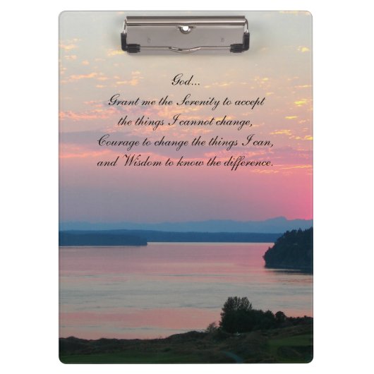 Serenity Prayer Pink Seascape Sunset Klemmbrett (Vorderseite)