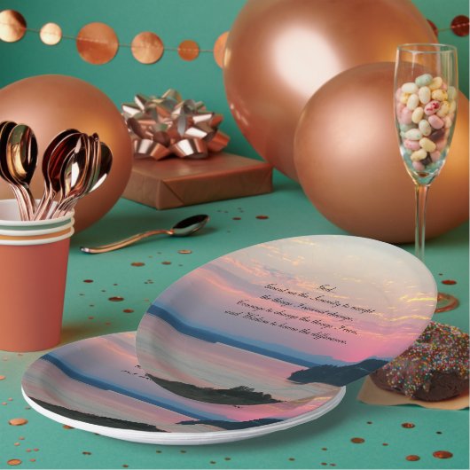 Serenity Prayer Pink Seascape Sunset Pappteller (Multi)