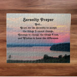 Serenity Prayer Pink Seascape Sunset Puzzle<br><div class="desc">Das Puzzle Jigsaw zeigt das landschaftliche Foto eines farbenfrohen,  rosa und saisonalen Sonnenuntergangs,  zusammen mit den inspirierenden Worten des Serenity-Gebet. Spaß für die ganze Familie! Eine perfekte Größe für Montage und Framing.</div>