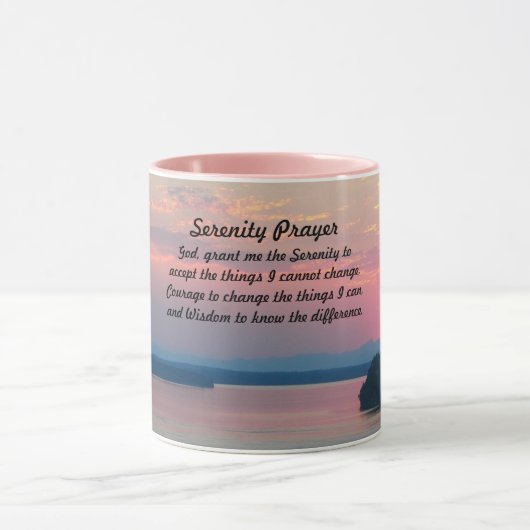 Serenity Prayer Pink Seascape Sunset Tasse (Zentrum)