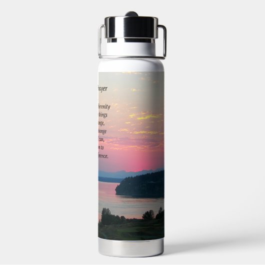 Serenity Prayer Pink Seascape Sunset Trinkflasche (Hinten)