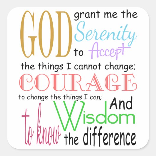 Serenity Prayer Quadratischer Aufkleber (Vorderseite)