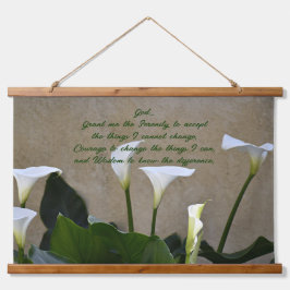 Serenity Prayer White Calla Lilies Floral Wandteppich Mit Holzrahmen