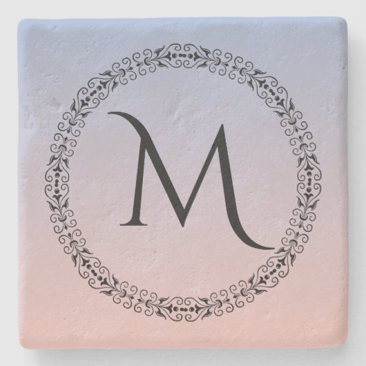 Serenity Rosen Quartz Blue Pink Ombre Monogram Steinuntersetzer (Vorderseite)