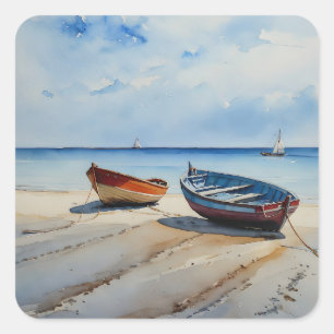 "Serenity Shows" Eine ruhige Wasserfarbenwelt Quadratischer Aufkleber