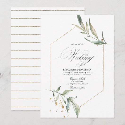 Serenity Simplistic Greenerity Geometric Wedding Einladung (Vorne/Hinten)