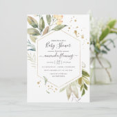 Serenity Watercolor Greenery Geometric Baby Shower Einladung (Stehend Vorderseite)