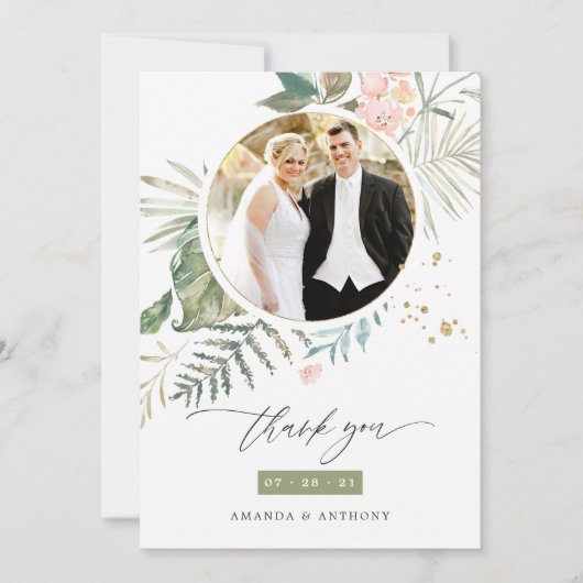 Serenity Watercolor Greenery Geometric Wedding Dankeskarte (Vorderseite)