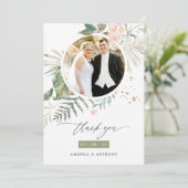 Serenity Watercolor Greenery Geometric Wedding Dankeskarte (Stehend Vorderseite)