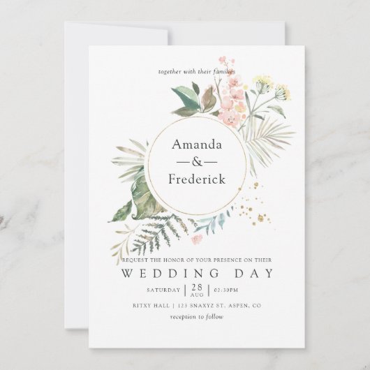Serenity Watercolor Greenery Geometric Wedding Einladung (Vorderseite)