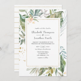 Serenity Watercolor Greenery Geometric Wedding Einladung