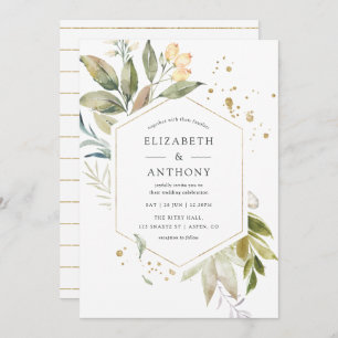 Serenity Watercolor Greenery Geometric Wedding Einladung