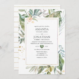 Serenity Watercolor Greenery Geometric Wedding Einladung